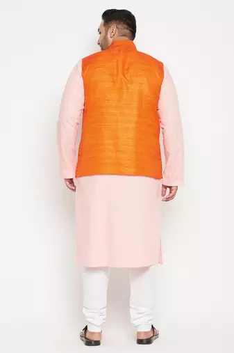 pink, orange and white cotton blend jacket kurta pyjama set