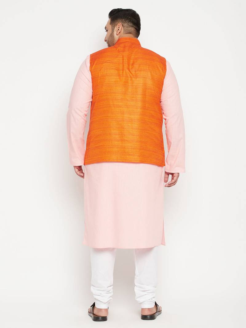 pink, orange and white cotton blend jacket kurta pyjama set