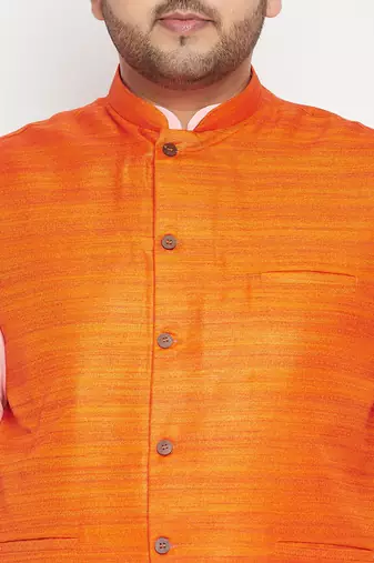 pink, orange and white cotton blend jacket kurta pyjama set