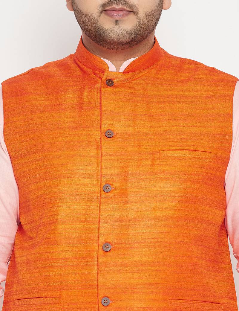 pink, orange and white cotton blend jacket kurta pyjama set