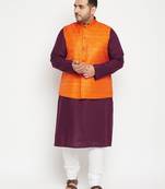 purple, orange and white cotton blend jacket kurta pyjama set