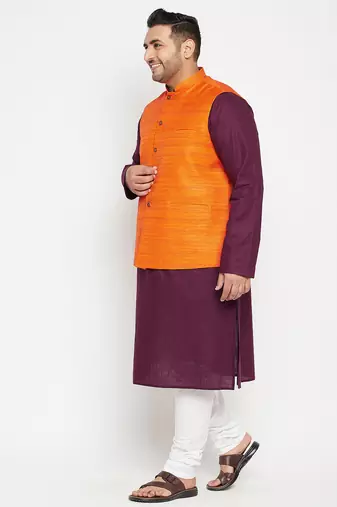 purple, orange and white cotton blend jacket kurta pyjama set