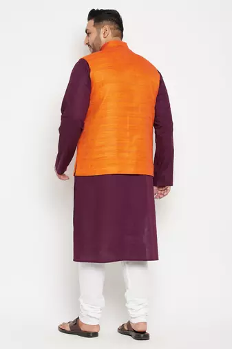 purple, orange and white cotton blend jacket kurta pyjama set