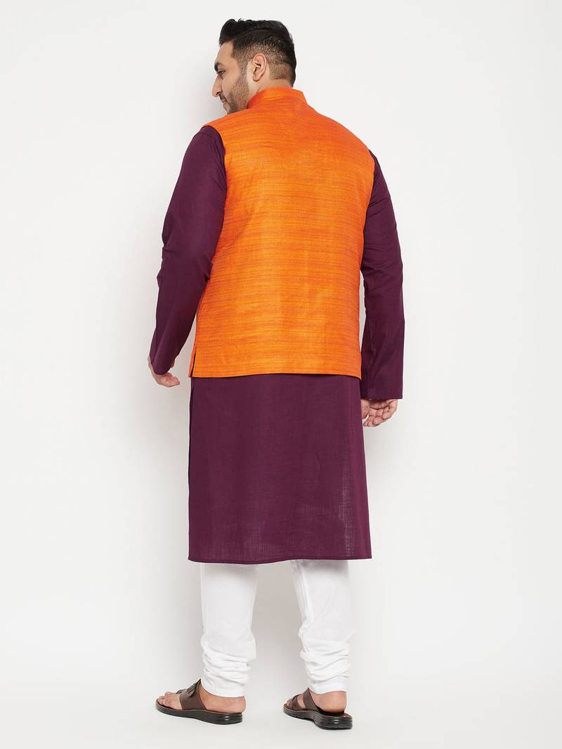 purple, orange and white cotton blend jacket kurta pyjama set