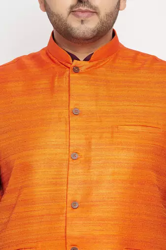purple, orange and white cotton blend jacket kurta pyjama set