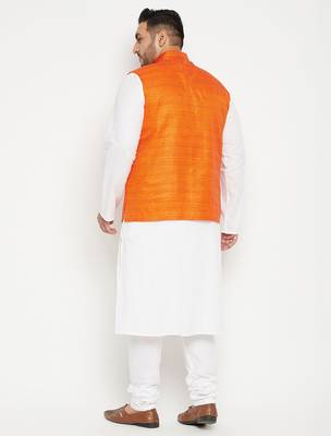 white, orange and white cotton blend jacket kurta pyjama set 3