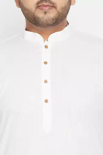 white, orange and white cotton blend jacket kurta pyjama set