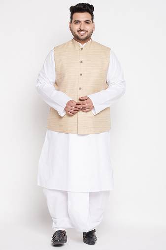 maroon and white cotton blend jacket kurta dhoti set