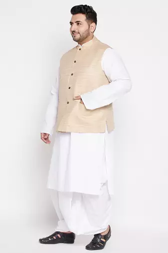 maroon and white cotton blend jacket kurta dhoti set
