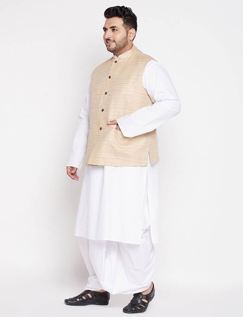 maroon and white cotton blend jacket kurta dhoti set
