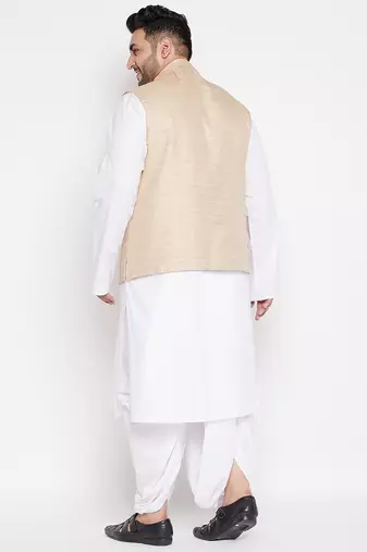 maroon and white cotton blend jacket kurta dhoti set