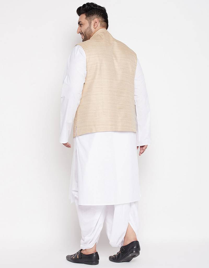 maroon and white cotton blend jacket kurta dhoti set