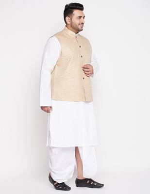 maroon and white cotton blend jacket kurta dhoti set 5