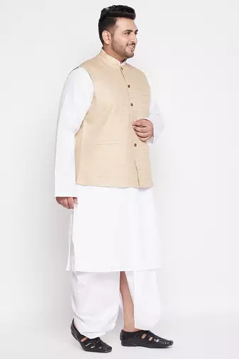 maroon and white cotton blend jacket kurta dhoti set