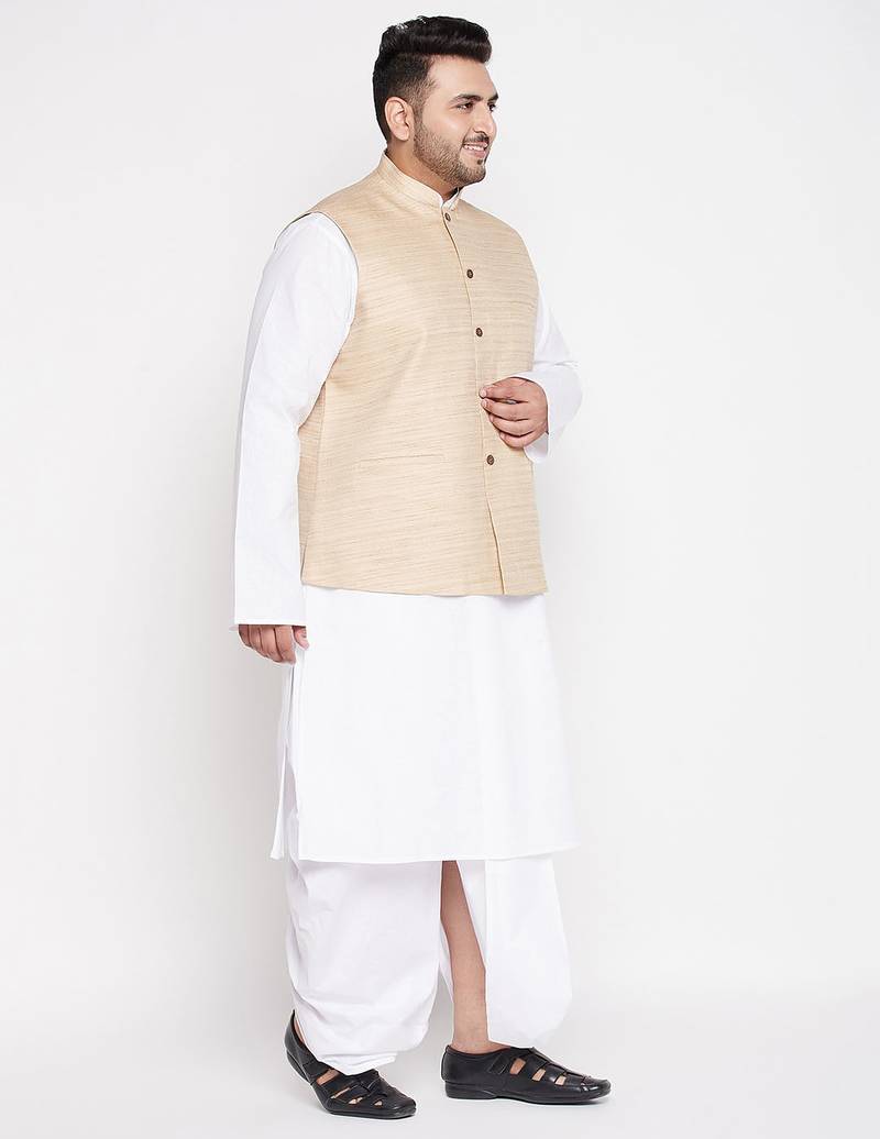 maroon and white cotton blend jacket kurta dhoti set