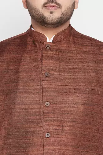 coffee and white cotton blend jacket kurta dhoti set
