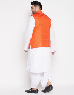 orange and white cotton blend jacket kurta dhoti set 3