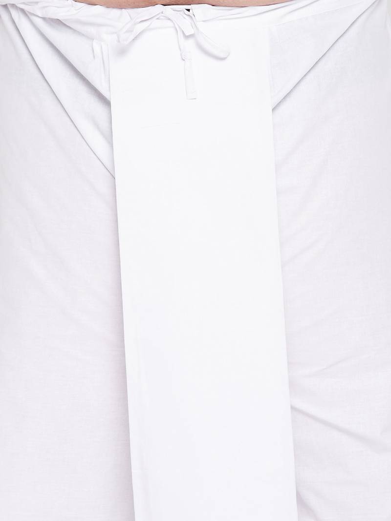 orange and white cotton blend jacket kurta dhoti set