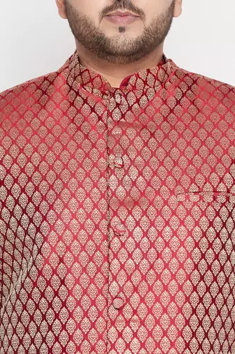 maroon and rose gold silk blend jacket kurta dhoti set