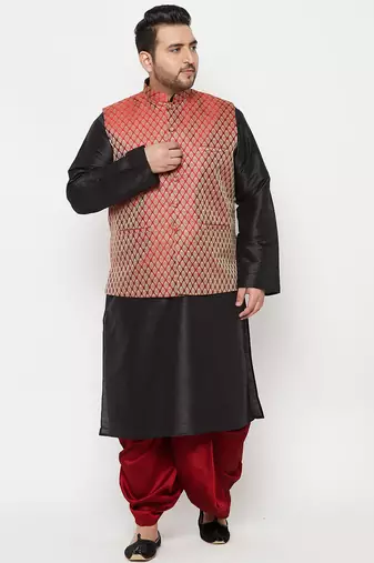 maroon and black silk blend jacket kurta dhoti set