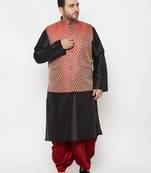 maroon and black silk blend jacket kurta dhoti set