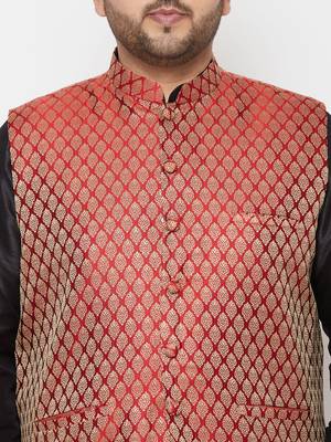 maroon and black silk blend jacket kurta dhoti set 4