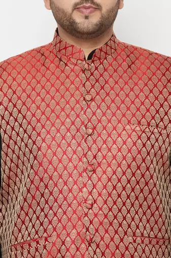maroon and black silk blend jacket kurta dhoti set
