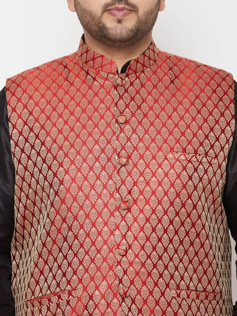 maroon and black silk blend jacket kurta dhoti set