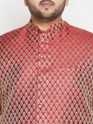 maroon and gold silk blend jacket kurta dhoti set 4