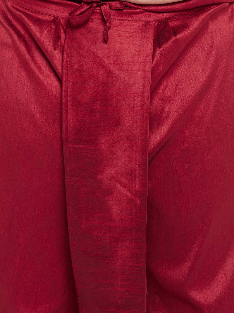maroon and gold silk blend jacket kurta dhoti set