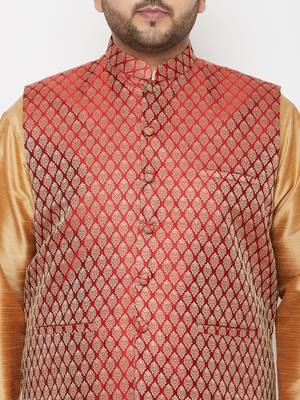 maroon and rose gold silk blend jacket kurta dhoti set 4