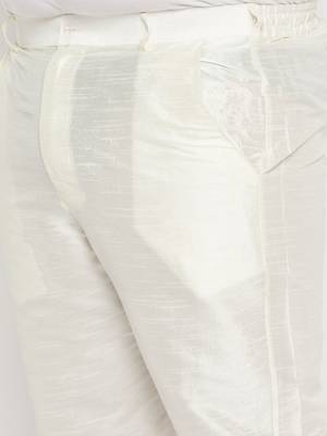 cream and black silk blend jacket, kurta and pyjama set 5
