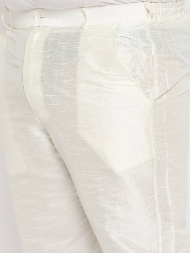 cream and black silk blend jacket, kurta and pyjama set