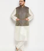 blue and cream silk blend jacket, kurta and pyjama set