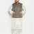 blue and cream silk blend jacket, kurta and pyjama set