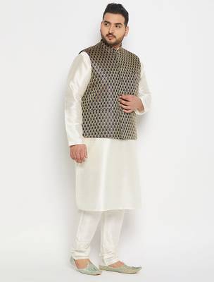 blue and cream silk blend jacket, kurta and pyjama set 2