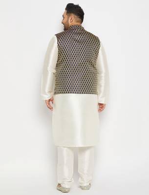 blue and cream silk blend jacket, kurta and pyjama set 3