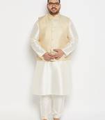 cream silk blend jacket, kurta and pyjama set