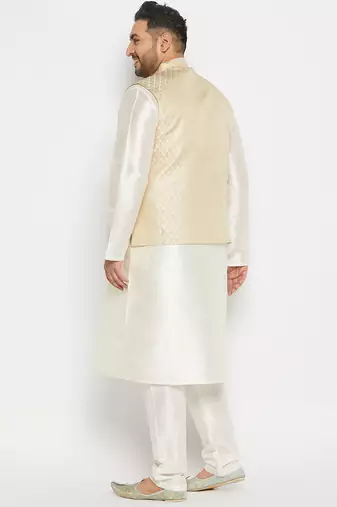 cream silk blend jacket, kurta and pyjama set