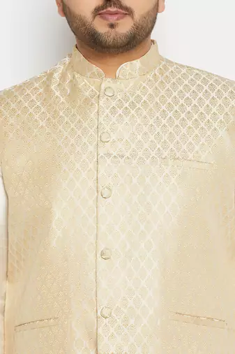cream silk blend jacket, kurta and pyjama set