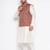 cream and maroon silk blend jacket, kurta and pyjama set
