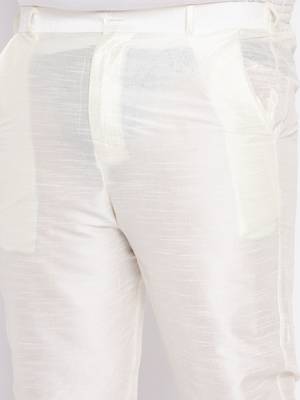 cream and maroon silk blend jacket, kurta and pyjama set 5