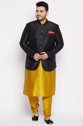 mustard and black silk blend ethnic combo set