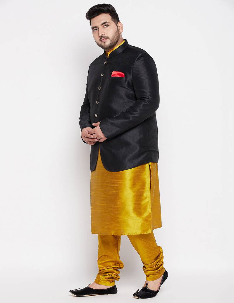 mustard and black silk blend ethnic combo set
