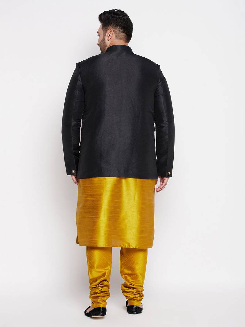 mustard and black silk blend ethnic combo set