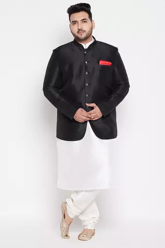 white and black silk blend ethnic combo set