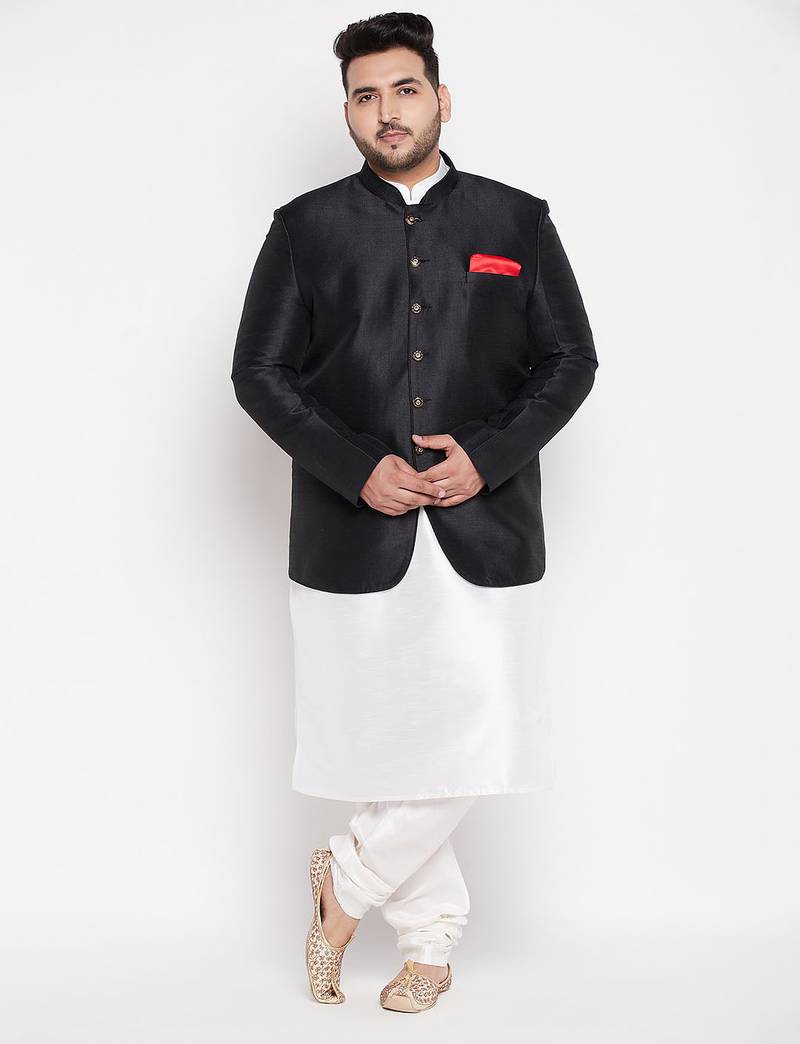 white and black silk blend ethnic combo set