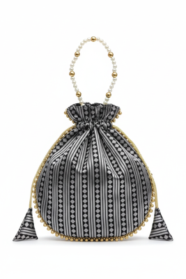 Black jacquard silk designer batwa with pearl handle 1