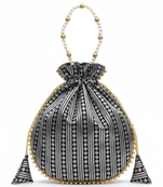 Black jacquard silk designer batwa with pearl handle