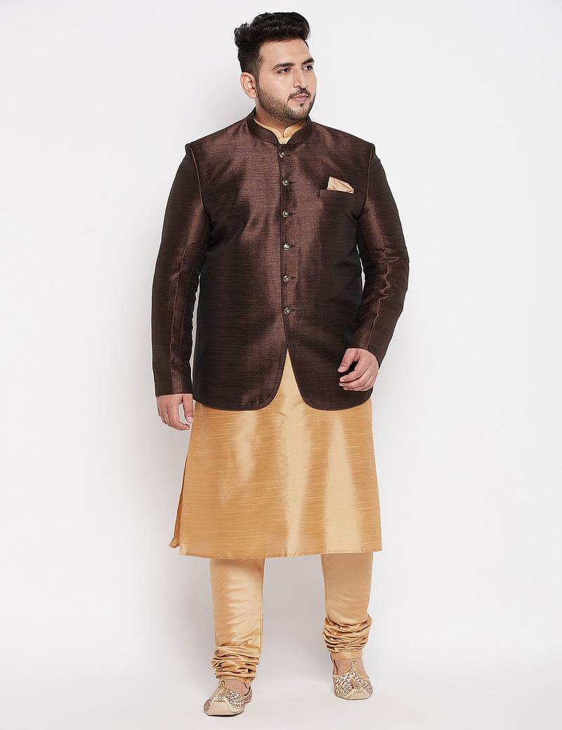 rose gold and coffee silk blend ethnic combo set